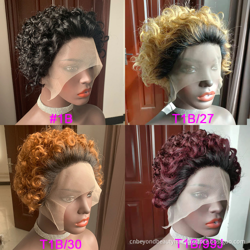 Curly Short Bob Lace Wigs Blonde Pixie Peruvian Human Hair Lace Bob Wig For Black Women Density 150% Water Wave Remy Virgin Hair